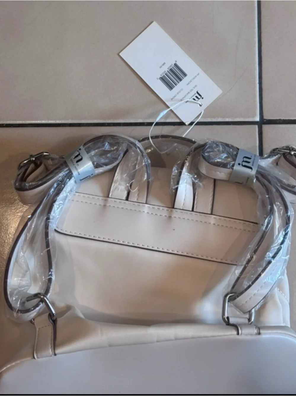 🎉Jessica Moore Cream Quilted Flap Backpack with Silver Logo and dust bag